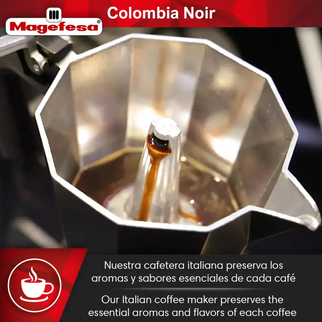 Close-up of the thick aluminum heat diffuser base of the MAGEFESA Colombia Noir coffee maker.