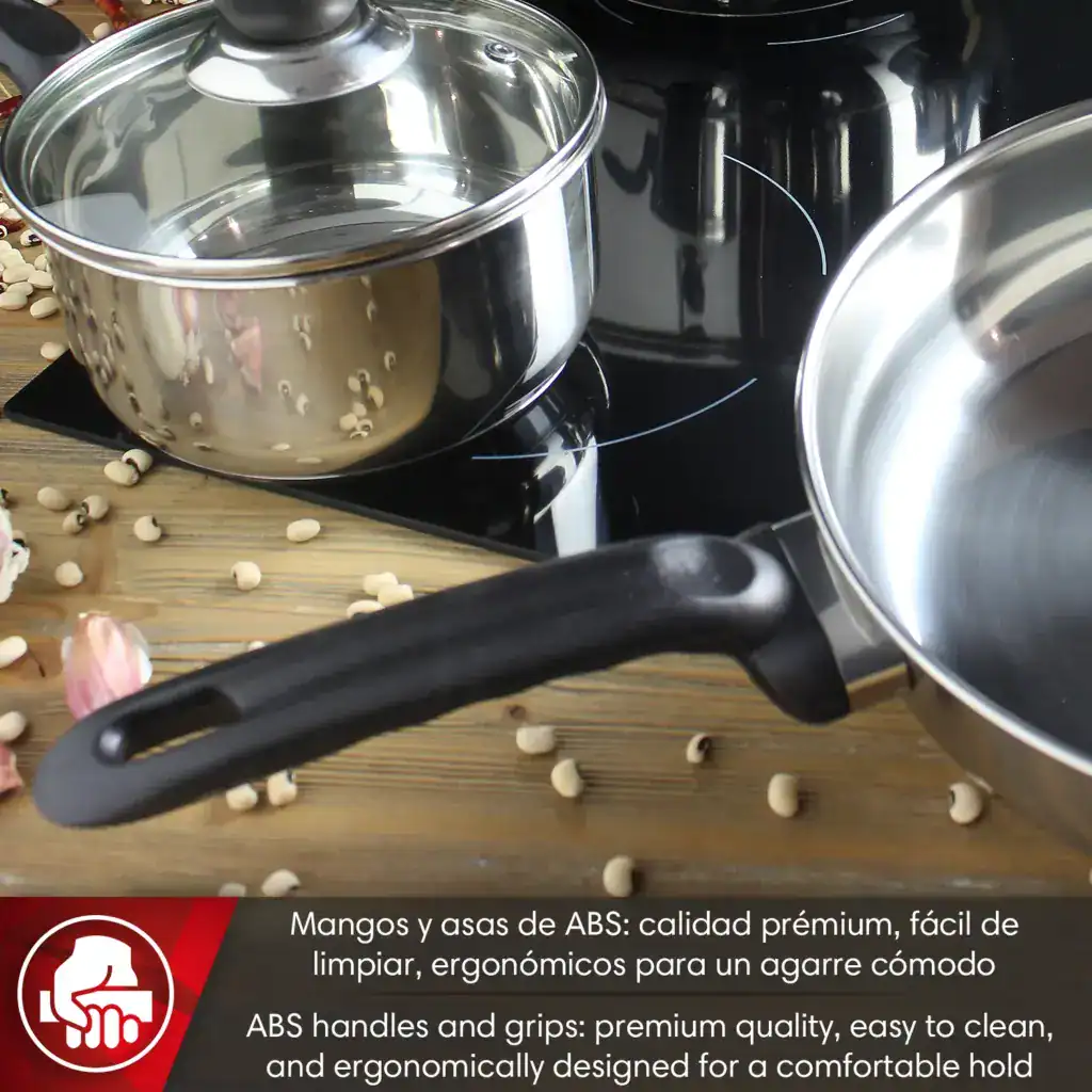 Close-up of induction-compatible base of Magefesa stainless steel cookware