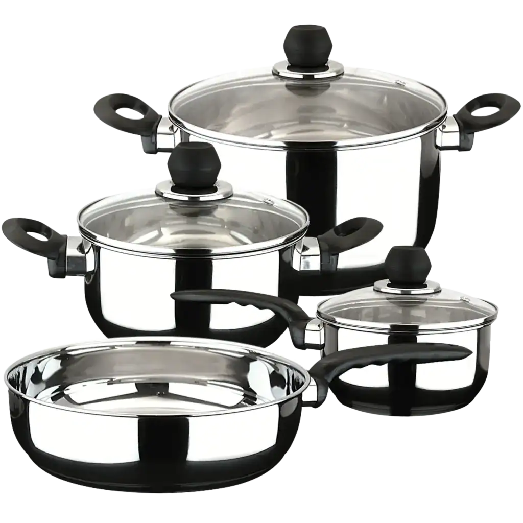 Magefesa Practika Plus 7-piece stainless steel cookware set with glass lids and induction base