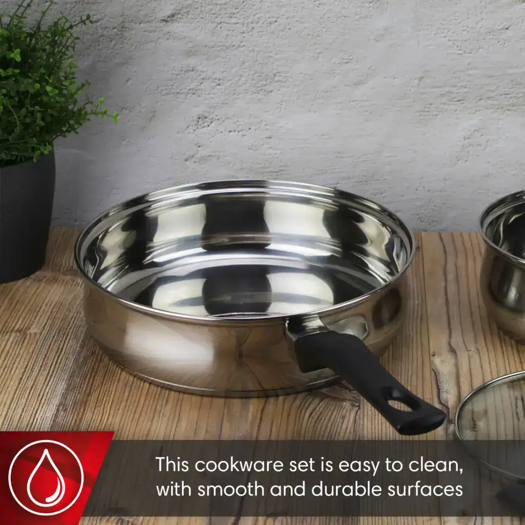 Magefesa Deliss deep sauté pan with ergonomic handle, easy to clean stainless steel surface