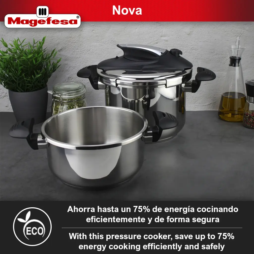 Save up to 75% energy cooking efficiently and safely with a pressure cooker - Magefesa Nova