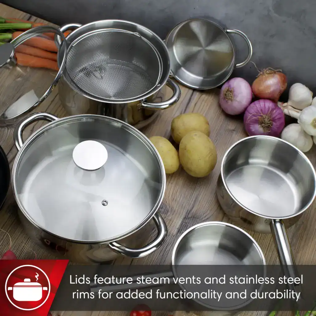 Lids feature steam vents - Magefesa Ideal 11 pieces