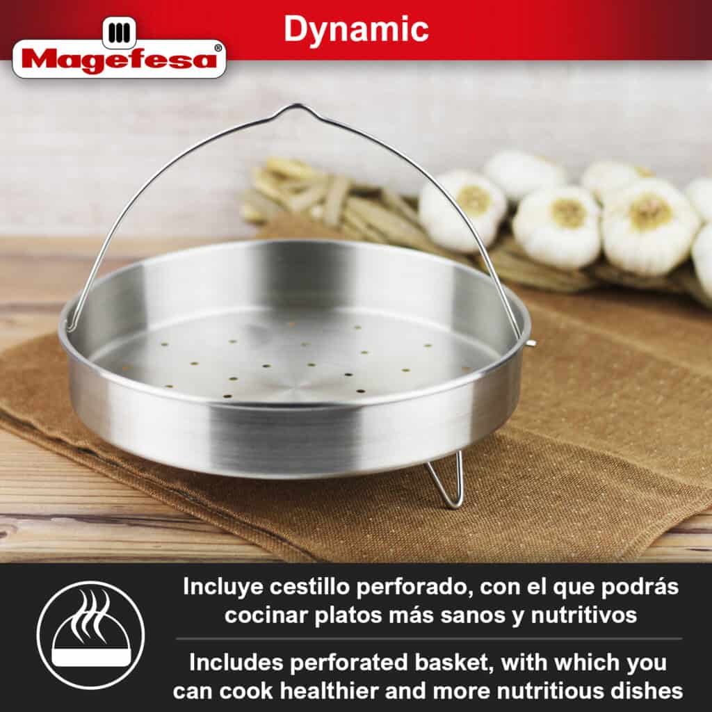 Steam basket included with the Magefesa Dynamic pressure cooker, shown as a special accessory.