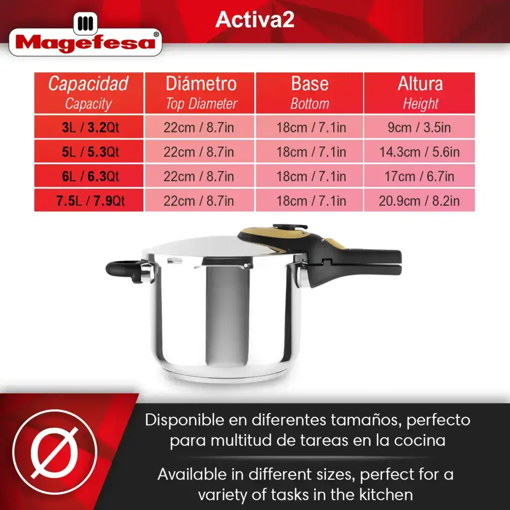 Sizes - Activa2 Mustard Pressure Cooker