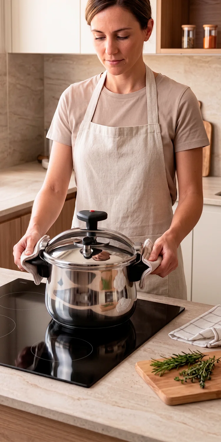 Magefesa Star Belly Stainless Steel Pressure Cooker in a modern kitchen