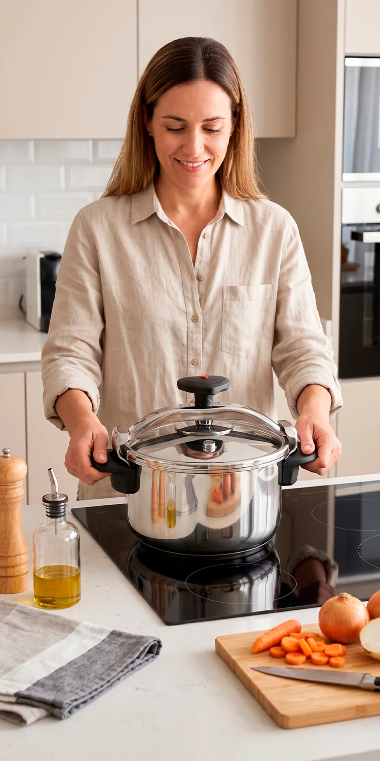 Magefesa Star Stainless Steel Pressure Cooker in a modern kitchen