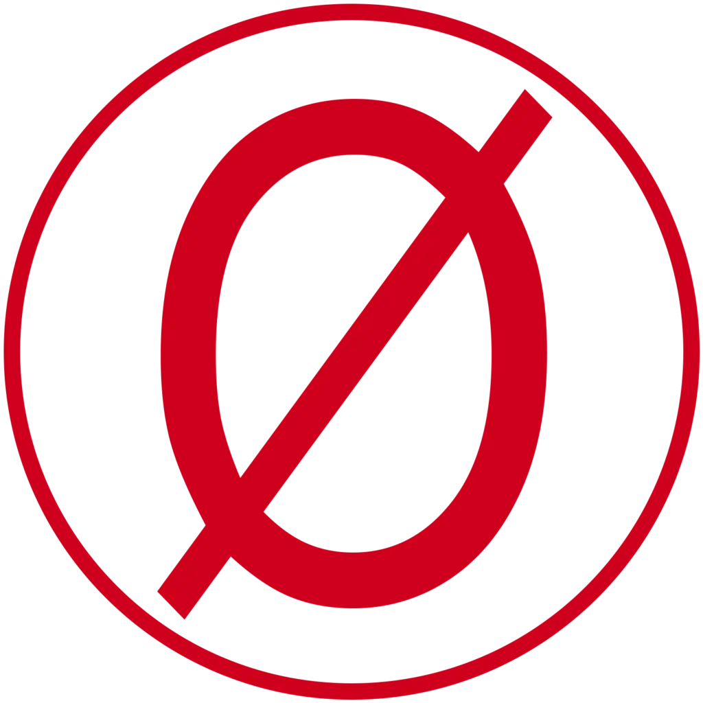 Red diameter symbol inside a circular border isolated on a white background.